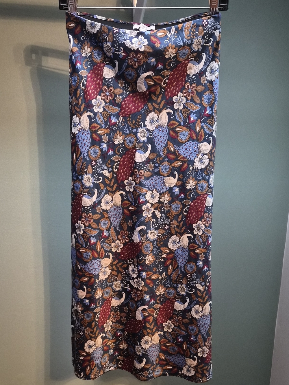 LOFT Peacock Floral Satin Maxi Skirt - Navy, Burgundy, Blue, Cream
